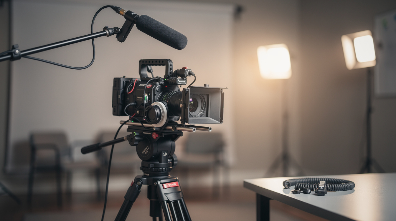 Camera and microphone set up for a documentary interview session